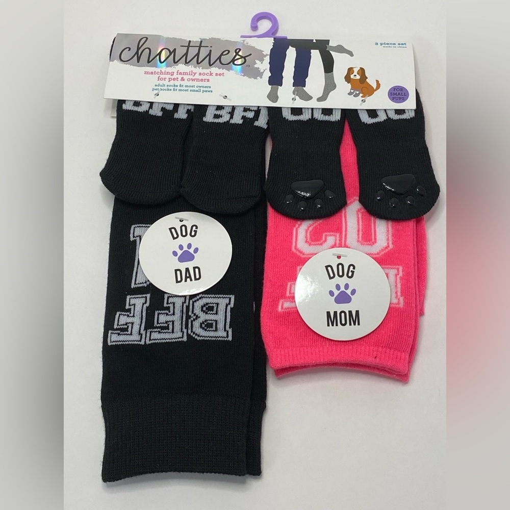 ✅ Chatties Matching Family Sock Set For Pet & Owners 3-pc For Small Pups White